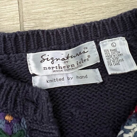 Vintage 90’s Hand Knitted North Isle Cardigan Sweater Vintage Cardigan Teacher L - Picture 5 of 9